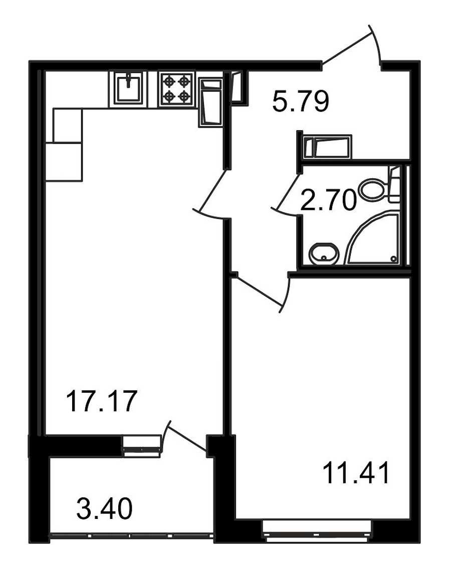 Однокомнатная квартира в : площадь 40.47 м2 , этаж: 13 – купить в Санкт-Петербурге